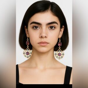 Betsy Johnson Purple Flower Crystal Drop Earrings